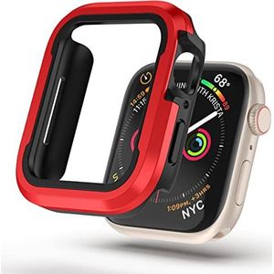 V-MOTA Aluminiumlegering behuizing combinatie van zacht rubber (TPU) en luchtvaartkwaliteit aluminium, compatibel met Apple Watch Series 6/5/4/SE, iWatch (44 mm, rood)