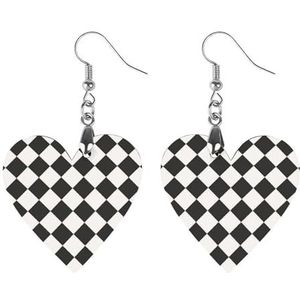 Zwart Wit Plaids Leuke Hartvormige Hanger Oorbellen Voor Vrouwen Lichtgewicht Houten Oorbellen Mode-sieraden Geschenken