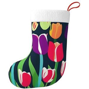 MGGAklp Kleurrijke Tulpen Print Kerst Kousen Snoep Zakken Voor Familie Vakantie Party Kerstboom Decoraties