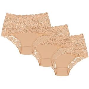 Wolbar WB414 Damesslip, onderbroek, hoge tailleband, (3-pack) beige, L