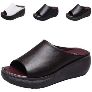 Orthopedische Sandalen for Dames 2024 Zomer Comfortabele Orthopedische Lederen Wiggen Slides Chic Platform Hakboog Sandalen (Color : Brown, Size : 39)