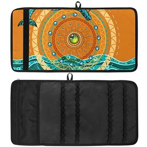 Potlood Wrap, Reizen Tekening Kleurpotlood Roll Organizer voor Kunstenaar, Potloden Pouch Case Retro Etnische Mandala Dolfijnen