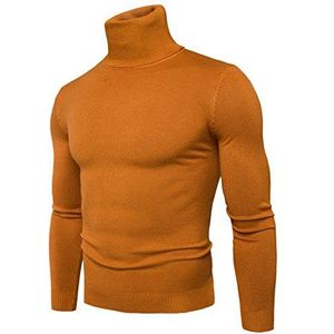 CELANDA Heren Coltrui Roll Hals Gebreide Jumper Slim Fit Trui Lange Mouw Trui Herfst Winter Gebreide Top Stretch Katoen Knitwear, Geel, XL