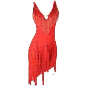 Rood,L,PONNYC Professionele Latin Danskleding Met V-Hals Balroom Dansjurken Met Kralen Voor Dames Tango Danskleding Met Kwastjes Cha Cha Dansoutfit Met Strass
