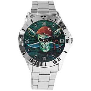 Retro Piraat Schedel Mode Vrouwen Horloges Sport Horloge Voor Mannen Casual Rvs Band Analoge Quartz Horloge, Zilver, armband
