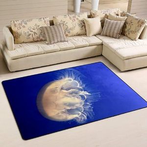 Gebied Vloerkleed 100x150cm, kwallen op blauwe vloermatten zachte welkomstmat print gebied tapijten voor slaapkamer, voor picknick, kinderkamer