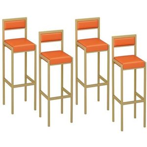 Barkrukken, 4-delige Set Barkrukken Met Rugleuning, Moderne Eenvoudige Barstoelen, Gouden Frame, Geschikt For Keuken, Lounge, Bar, Kantoor, Enz (Color : Orange, Size : 42x40x90cm)