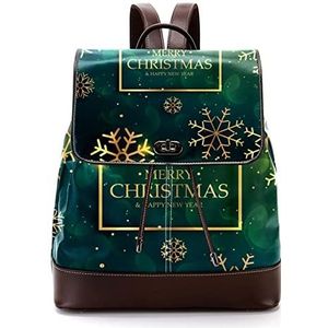 Gepersonaliseerde Schooltassen Boekentassen voor Tiener Gouden Kerst Sneeuwvlokken Groene Achtergrond, Meerkleurig, 27x12.3x32cm, Rugzak Rugzakken