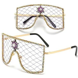 GALSOR Kleurrijke feestbril DIY mesh gepersonaliseerde brillen dames feest bal diamanten decoratie zonnebril (kleur: 3, maat: één maat)