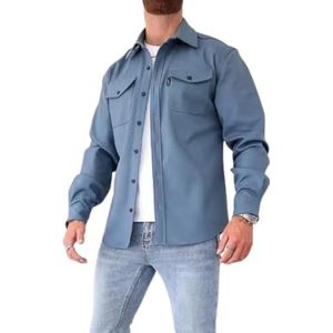 ArknAv Heren B-button-down sweatshirt-jas, casual, stijlvolle overhemd, casual jeugd-herenhemd, lichtblauw, XL