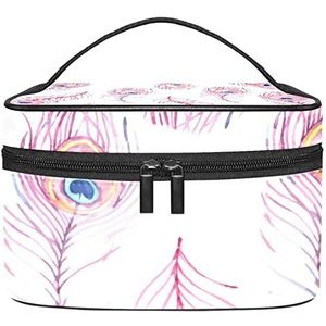 Plantaardige wortel tomaat make-up tas voor vrouwen meisjes cosmetische tassen met handvat reizen make-up organizer tas, Roze Pauw Veer Patroon, 8.9x5.9x5.4 Inches, Make-up zakje