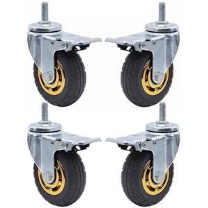 ZYBOWAYL 3/4/5 inch Heavy Duty Wielen Rubber 4 Stuks Zwenkwielen met Rem Industriële Transportwielen met Draad M12 x 30 mm voor Apparaten en Uitrusting (Kleur: Met rem, Maat: 10,5 cm)