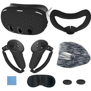 OKESYO 7-delige set voor VR-bril Meta Quest 3 accessoires, VR siliconen gezichtsafdekking + gripbescherming + gezichtsmasker + anti-zweet oogmasker + lensbeschermhoes + wipkap + schoonmaakdoek