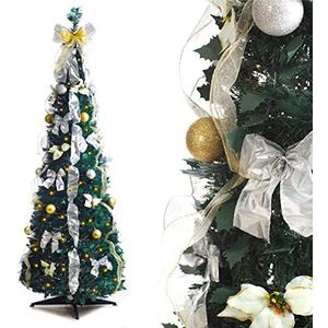 Beste kunstmatige vooraf versierde pop-up kerstboom met verlichting, 1.83 m (wit/goud)