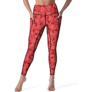 Rode aardbei dames yoga broek hoge taille legging buikcontrole workout running legging XL