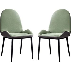 GEIRONV Eetkamerstoelen set van 2, moderne lederen slaapkamer trouwkamer balkon bank stoel keuken kaptafel make-up stoel koolstofstalen poten Eetstoelen (Color : Green, Size : 89 * 45 * 50cm)