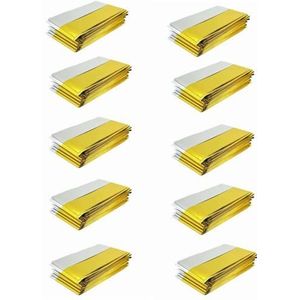 TENQUAN Set Van 10 Nooddekens, Nooddeken voor Wandelen Goud Zilver 210 x 160 cm, Reddingsdeken, Thermo-Overlevingsdeken, Nooddeken Auto Beschermt Tegen Kou, Regen, Hitte en Wind, Buiten
