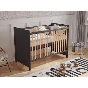 Love For Sleep Babybed, bijzetbed, 120 x 60 cm, met veiligheidsbarrière, omvormbaar, antraciet grenen, Tokyo, kinderbed, babybed, van hout, meegroeiend ledikant, babybed