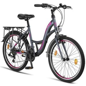 Licorne Bike Stella Premium City Bike in 24,26 en 28 inch: een fiets voor meisjes, jongens, dames en heren, met 21 versnellingen, Nederlandse fiets, stadsfiets (antraciet, 24,00)