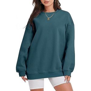 Dames schattige lichtgewicht sweatshirts met lange mouwen, ronde hals, oversized grafische hoodie, tops, losse blouses (Color : 09 navy, Size : S)