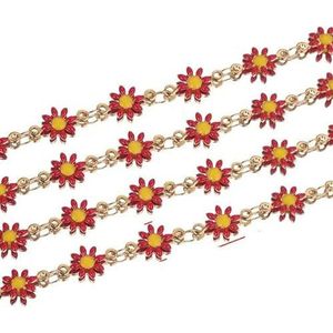 1M breedte 7 mm roestvrij staal zon bloem gouden ketting beide zijden geëmailleerde kettingen voor doe-het-zelf sieraden maken benodigdheden ketting oorbel-rood