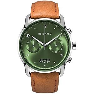 DETOMASO SORPASSO Chronograaf Limited Edition Silver Green Herenhorloge, analoog, kwarts, leren armband, bruin