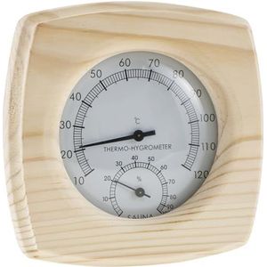 Sauna thermometer hygrometer hout, bijzonder nauwkeurige saunatometer met gehard glas - automatische kalibratie - elegante sauna-accessoires - hygrometer thermometer sauna, 14 x 14 x 3 cm (enkel
