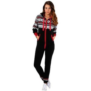 Nieuwe Womens Dames Aztec Print Hooded Zip Up Onesie Alle In Een Jumpsuit Playsuit (Medium, Zwart)