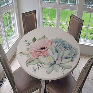 FANSU 3D ronde tafelkleden, plant bloem bedrukt waterdicht wasbaar tafelkleed buiten elastische rand tafelhoes voor keuken, feest, tuin eten decoratie (roze plant, 150 cm)
