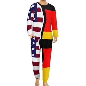 Verenigde Staten en Duitsland vlaggen heren pyjama set lounge wear lange mouwen top en onderkant 2-delige nachtkleding