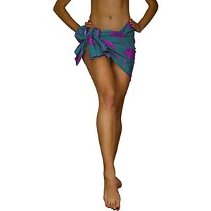 King Kameha Hawaii Sarong Pareo Strandwikkels voor dames, funky casual bikini cover-up, strandjurk, badpak, palmen, schaduwprint, Sarong Palmshadow Petrol Pink Klein, S
