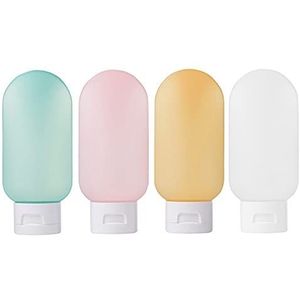ZALUJMUS Reisfles, 4 stuks lekvrije navulbare knijpbare containers set (60 ml) met label en transparante draagtas voor vloeibare shampoo, zeep en toiletartikelen. (veelkleurig)