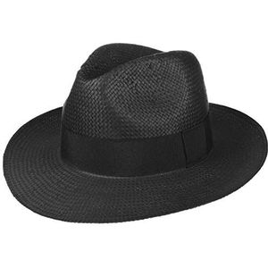 Lipodo Black Mountain Strohoed Heren - Made in Italy strohoeden zomer hoed Bogart met ripsband voor Lente/Zomer - XL (60-61 cm) zwart
