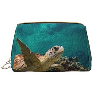 Zeeschildpad Gedrukt Make-up Tas Reizen Make-up Organizer Cosmetische Borstel Zakken Case Lederen Make-up Case Rits Pouch Toilettas voor Vrouwen, Wit, Eén maat