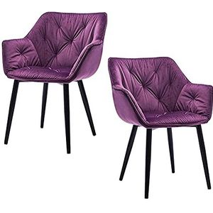 GEIRONV Fluwelen Dining Chair Set van 2, Moderne Woonkamer Slaapkamer Keuken Fauteuil Metalen Benen Lounge Side Chair 45 × 44 × 80cm Eetstoelen (Color : Purple, Size : Black feet)
