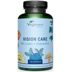 Vegavero ZICHTVERZORGING | Oogvitamines: Luteïne & Zeaxanthine | 120 capsules | met bètacaroteen, bosbessen, vitamine B2 & zink | Zonder toevoegingen | Vegan