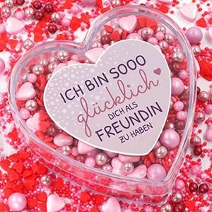 Streusel l'amour Mix 160 g roze rood van STREUSEL GLÜCK hart ICH BIN SOOO gelukkig geschenk souvenir idee verjaardag beste vriendin, vrouwen, collega, suikerstrooisel taart cupcakes