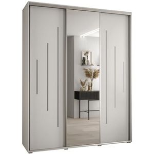 MEBLE KRYSPOL Davos 13 190 Kledingkast met drie schuifdeuren voor slaapkamer - Moderne Kledingkast met spiegel, kledingroede en planken - 235,2x190x60 cm - Wit Wit Zilver