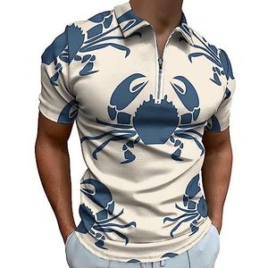 Retro Marine met krabben poloshirt voor mannen casual rits kraag T-shirts golf tops slim fit