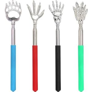 SYEYCW 4 stuks rugkrabber uitschuifbaar, roestvrij staal telescopische rugkrabber, handmassageapparaat met rubberen handgrepen, inclusief handklauw, krokodillenklauw, berenklauw hand en adelaarsklauw