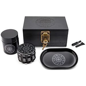 MYSTE ZODIAC opbergdoos met accessoires, grote grinder 63 mm, geurdichte combo-set, stashbox-combokit afsluitbaar met slot, met grinder, rollende tray-set