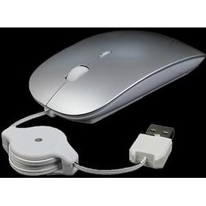 Bedrade muis met snoer, USB-optische telescopische stille muis voor computer, pc, notebook, laptop (zilver)