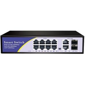 SOEWGAIJI 10-Port Gigabit Poe Switch 48V VLAN 10/100/1000Mbps 8 Poe Ports 1000M 2 Ports Uplink Netwerkschakelaar (Kleur: B-Model)