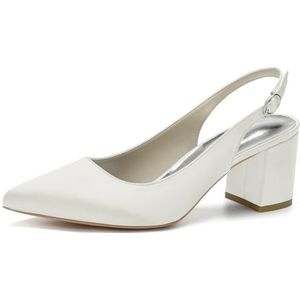 Vrouwen Chunky Block Heel Bruidsschoenen Puntige Neus Pumps Slip on Slingback Gesp Sexy Feest Trouwjurk Schoenen,ivoor,35 EU