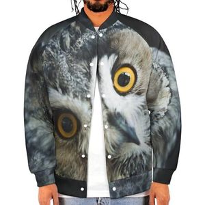 Geel Eyed Eagle Owl Grappige Mannen Baseball Jacket Gedrukt Jas Zachte Sweatshirt Voor Lente Herfst