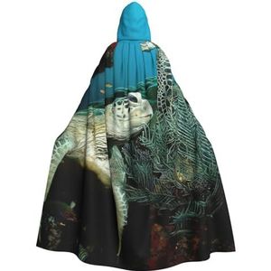 EdWal Cape cape met capuchon en zeeschildpadprint voor volwassenen, mantel met capuchon, carnavalskostuums cosplay