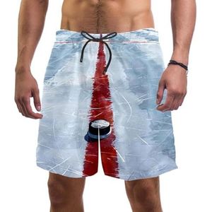 Mannen Board Shorts, Wit IJshockey Stadion Sneldrogende Badmode Strand Vakantie Party Bermuda Zwemmen Grote Broek, Witte IJshockey Stadion, L