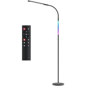 tomons Staande lamp woonkamer, led-vloerlamp, dimbaar, staande lamp helderheid en kleurtemperatuur traploos instelbaar met timing en geheugenfunctie, muziekmodi, RGB staande lamp voor slaapkamer