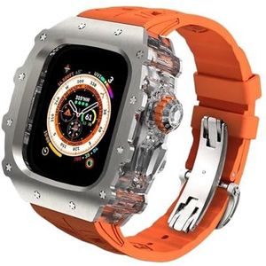 INSTR Titanium horlogekast met fluorrubber band Mod Kit voor Apple Watch Ultra2 Ultra 49 mm, rubberen band cover set voor Iwatch Series 9 8 7 6 45 mm 44 mm (Color : Orange, Size : 45 44mm for 9 8 7