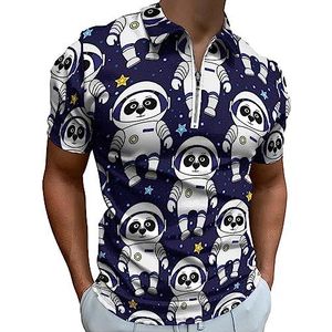 Panda Astronaut in Space poloshirt voor heren, casual T-shirts met ritssluiting en kraag, golftops, slim fit